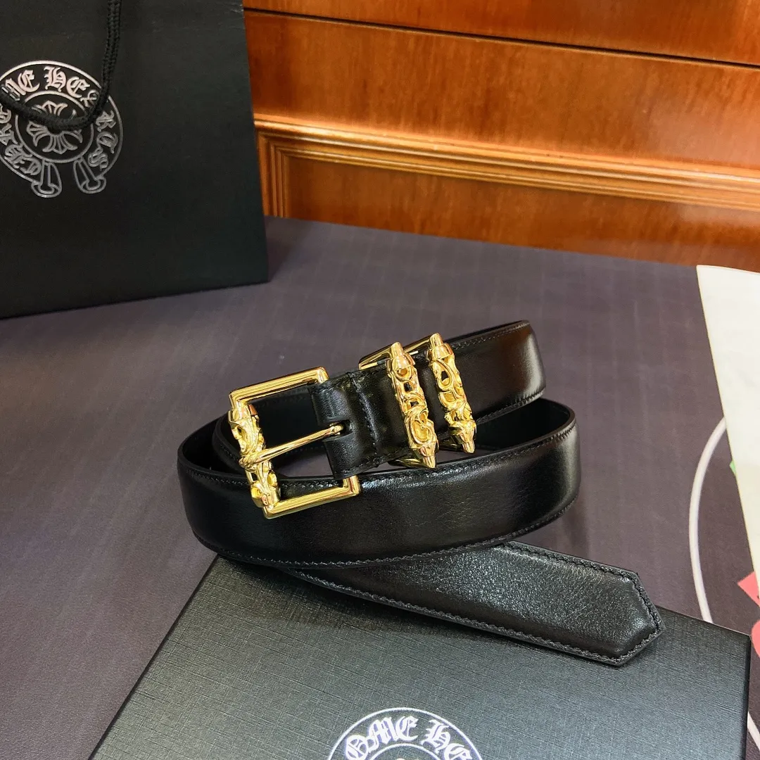 𝐂𝐡𝐫𝐨𝐦𝐞𝐇𝐞𝐚𝐫𝐭𝐬 Kroxin Rotating Roller Roman Column Pin Buckle Belt [Fixed Style], the brass-plated real gold buckle is paired with an imported wax leather belt, which is very cool. Width 3.0 cmp520